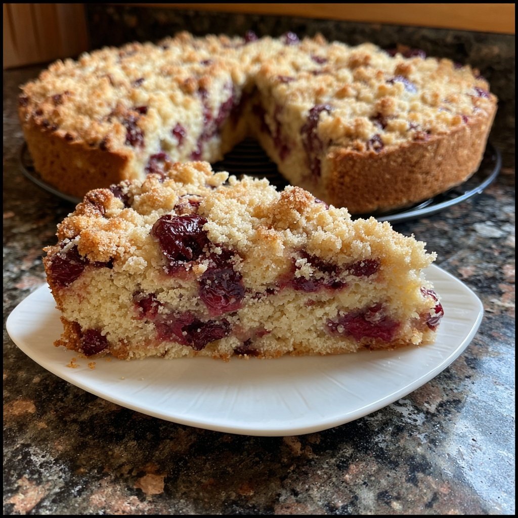 Kuchen mit Kirschen und Streuseln