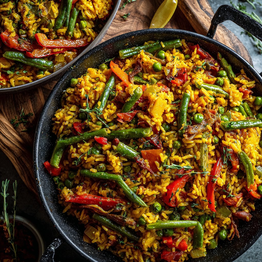 Vegetarische Paella mit Bohnen