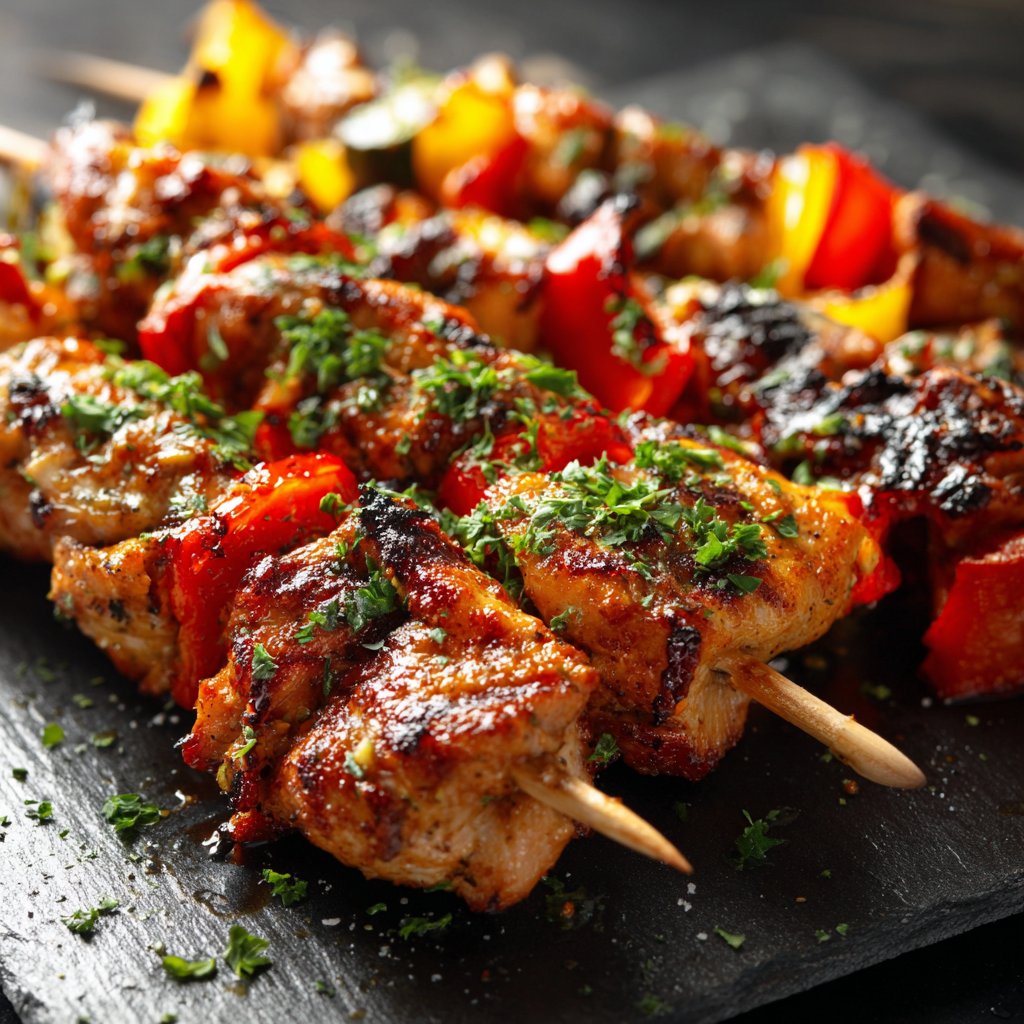 Gegrillte Hähnchenspieße